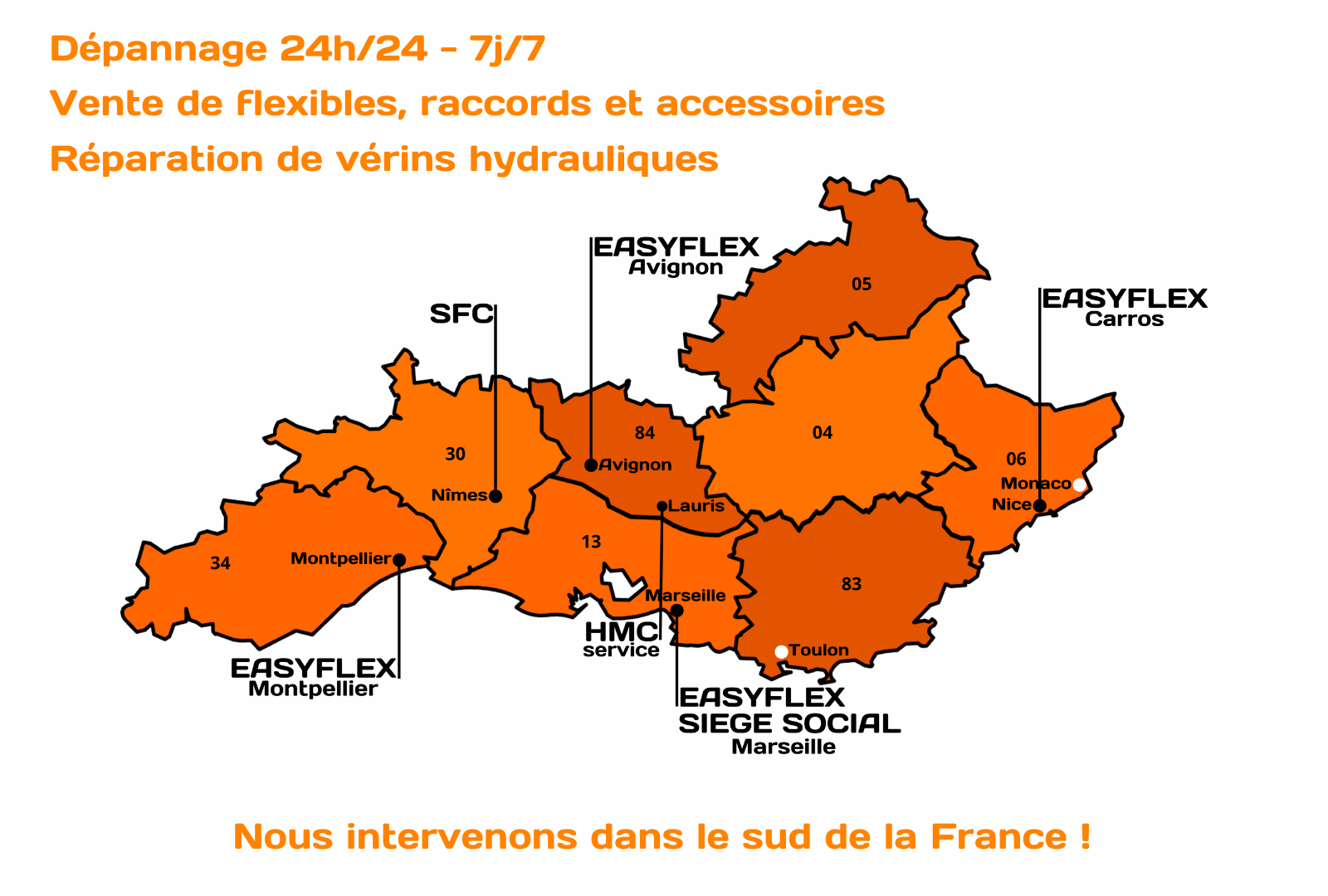zone geographique de dépannage intervention flexibles raccords